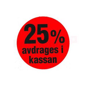 Etikett info rund 50mm 25% avdrages