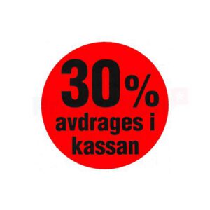 Etikett info rund 50mm 30% avdrages