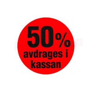 Etikett info rund 50mm 50% avdrages